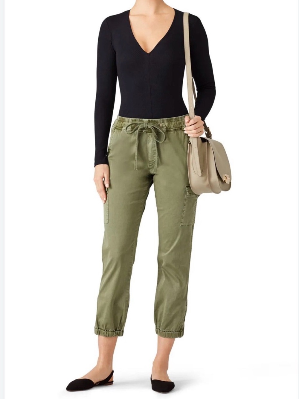 Women's Olive Green Cargo Pants with Drawstring Waist NWT